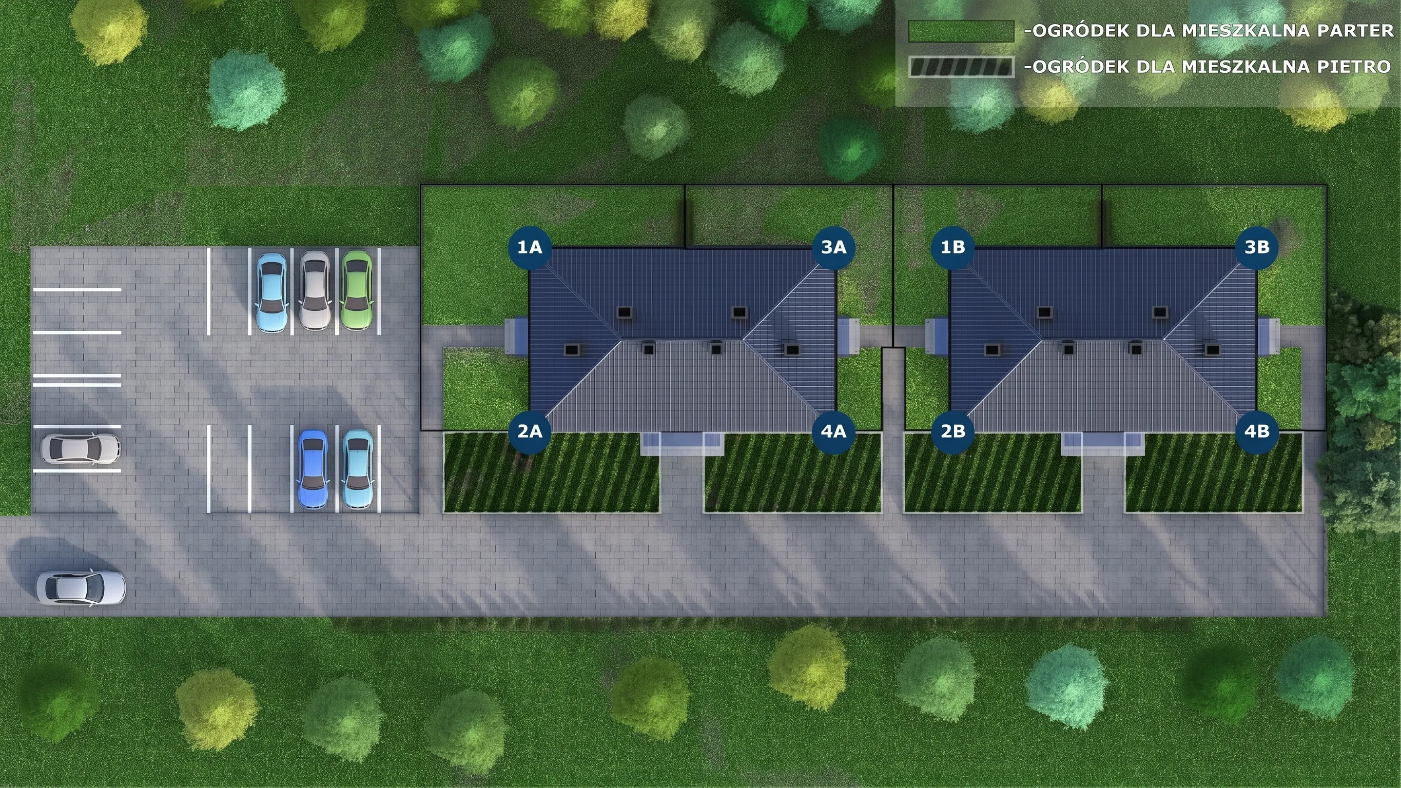 Wizualizacja układu osiedla Sosnowy Park widzianego z góry